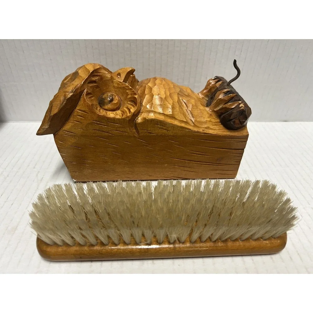 Owl‎ Hand Carved Rustic Vintage Clothes or Shoes Brush holder 6